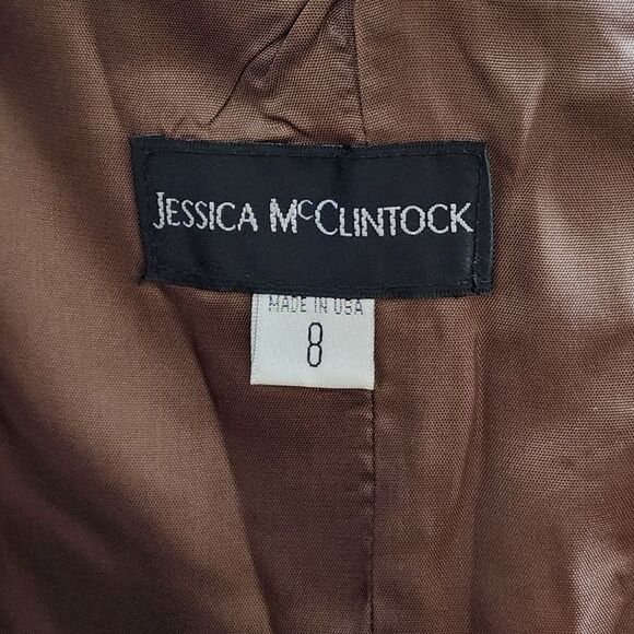Jessica McClintock Dress Sz 8 Brown Satin Lace Strapless Rhinestone Prom Formal - Picture 7 of 9